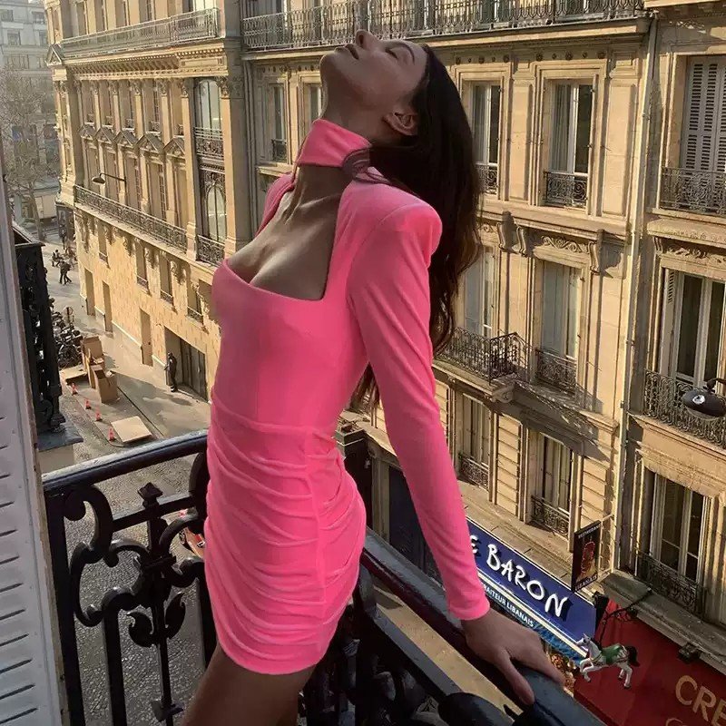 Cutout Square Long Sleeve Dress - 图片 2
