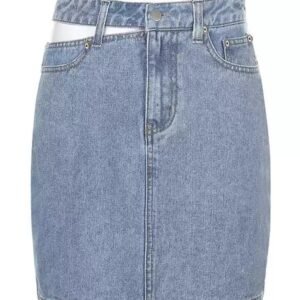 Cutout Button Denim Pocket Skirt