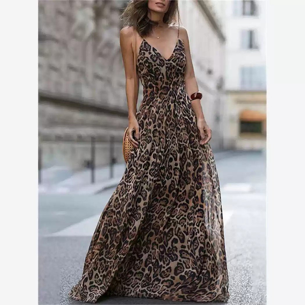 Leopard Print V-Neck Spaghetti Strap Dress - 图片 3