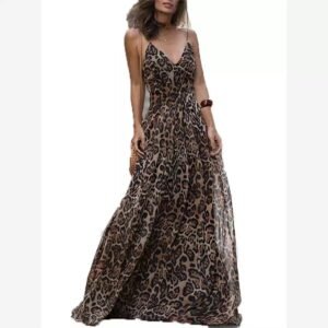 Leopard Print V-Neck Spaghetti Strap Dress