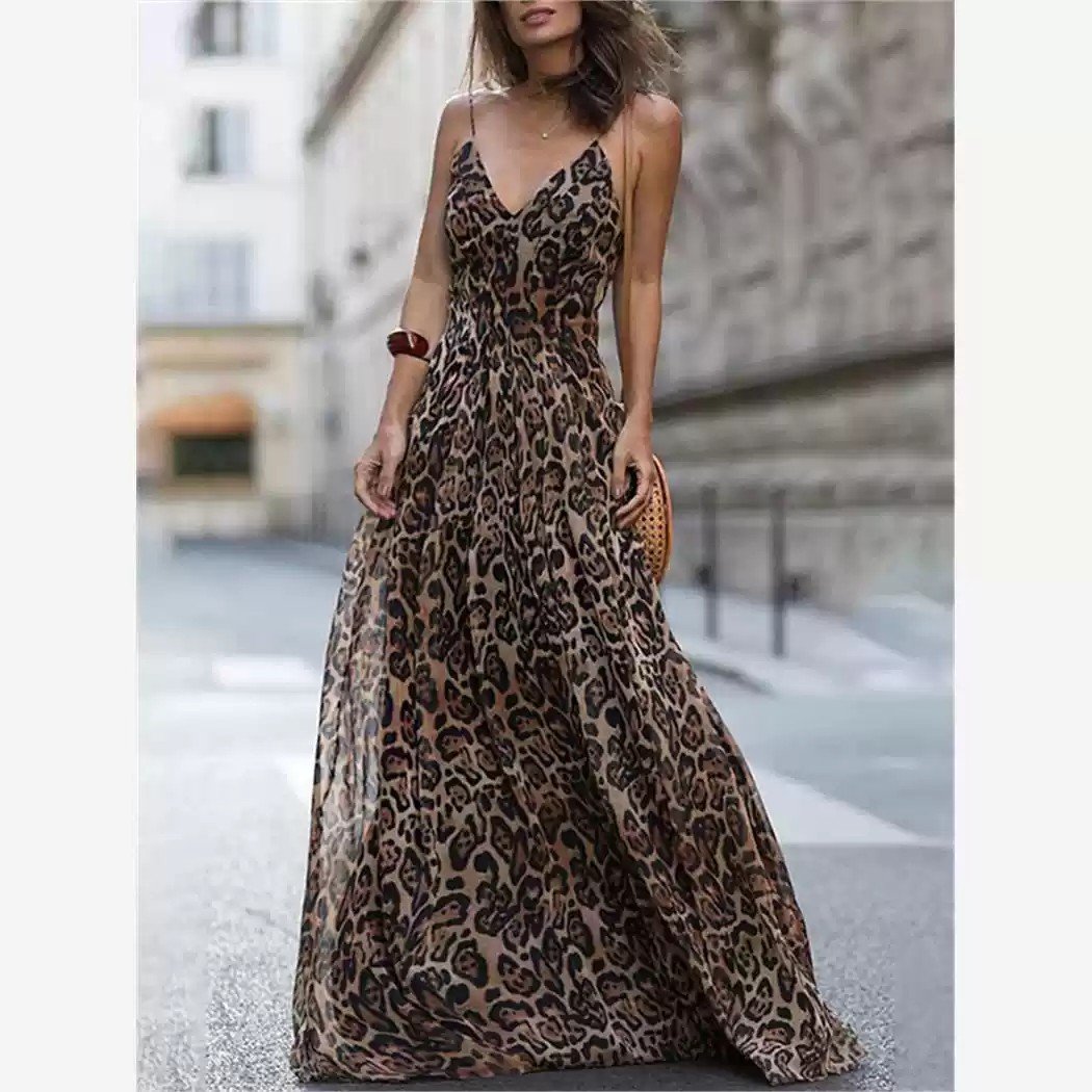 Leopard Print V-Neck Spaghetti Strap Dress - 图片 2
