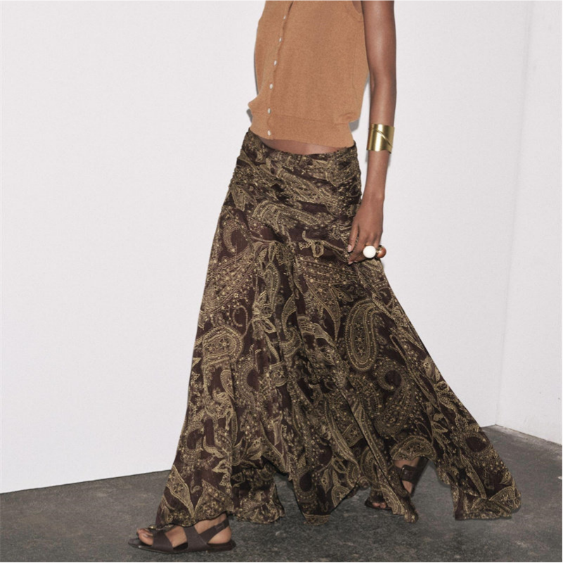 Paisley Printed Flowy Floor Maxi Skirt - 图片 3