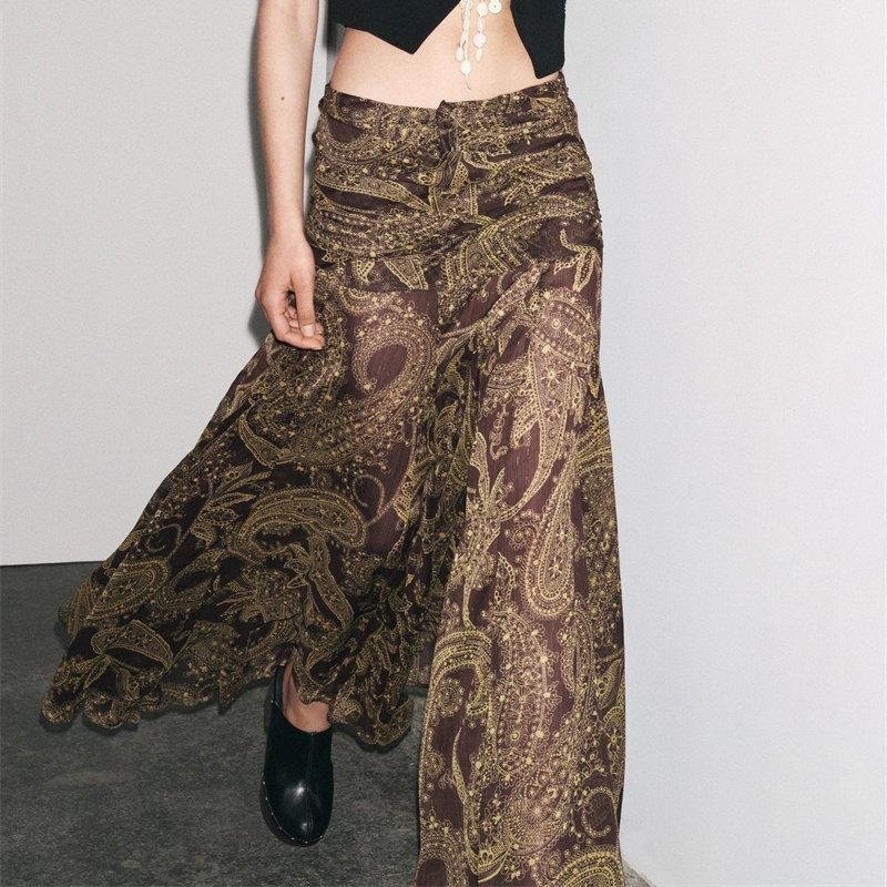 Paisley Printed Flowy Floor Maxi Skirt - 图片 2