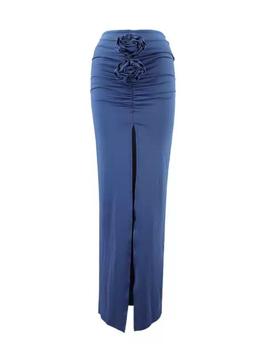 3D Flower Ruched A-Line Skirt