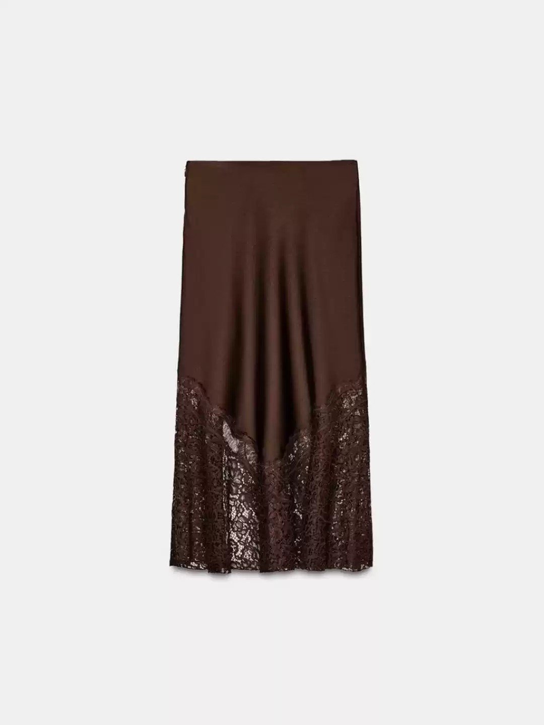 Brown Skirt with Sheer Lace Hem