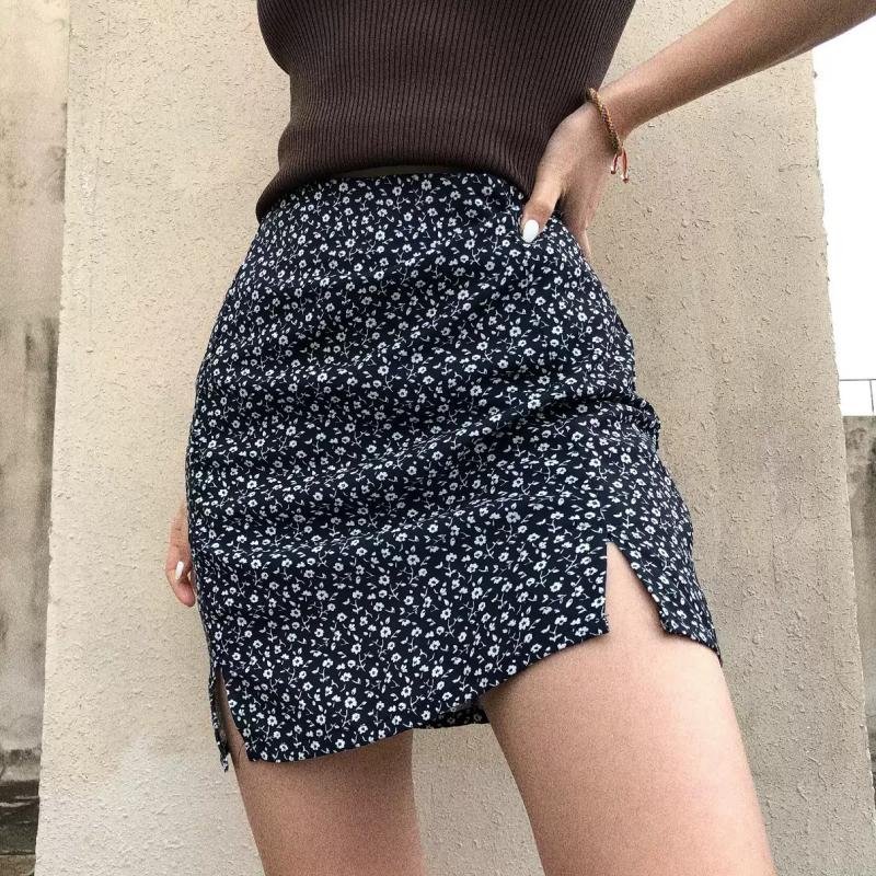 High Waist Split Floral Midi Skirt - 图片 2