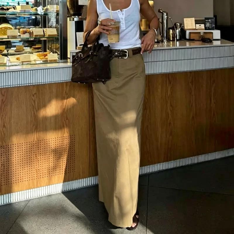 High Waist Split Bodycon Maxi Skirt - 图片 3