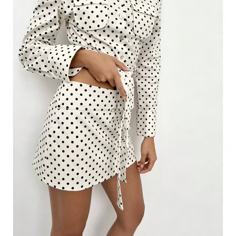 Polka Dot Belted A-Line Skort - 图片 2